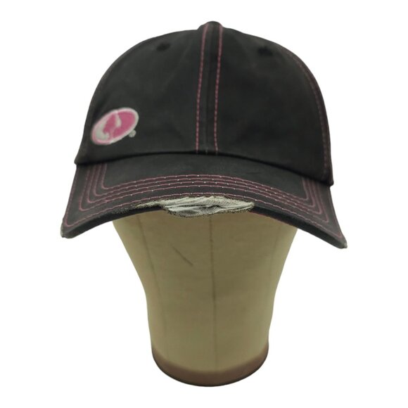 Mossy Oak Black Pink Distressed Tuck Strap Adjustable Cap Trucker Baseball Hat - Picture 9 of 13